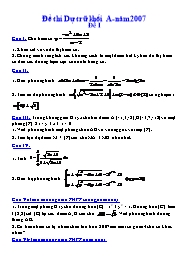 Đề thi Dự trữ Đại học môn Toán khối A năm 2007