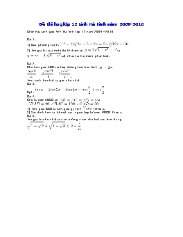 Đề thi HSG môn Toán Lớp 12 tỉnh Hà Tĩnh năm học 2009-2010