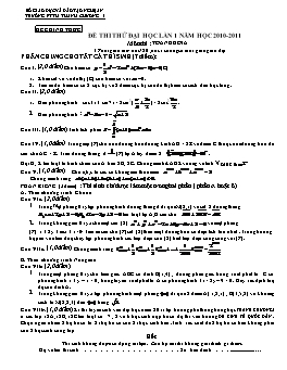 Đề thi thử Đại học môn Toán khối A lần 1 năm học 2010-2011 trường THPT Thanh Chương I