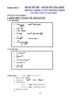 Luyện thi Đại học, Cao đẳng môn Toán - Chuyên đề: Hàm số mũ, hàm số lôgarit - Phương trình và bất phương trình có chứa mũ và logarit