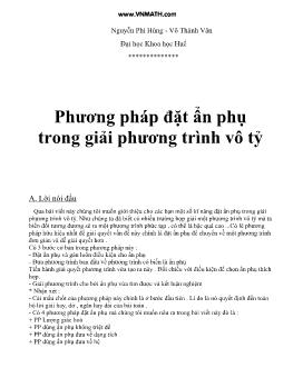 Phương pháp đặt ẩn phụ trong giải phương trình vô tỷ - Nguyễn Phi Hùng