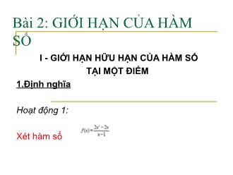 Bài giảng Giới hạn của hàm số - Giải tích 12