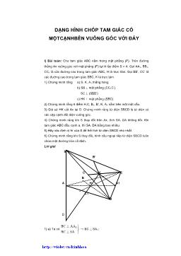 Bài tập Hình học lớp 12 - Dạng hình chóp tam giác có một cạnh bên vuông góc với đáy