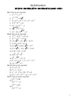 Bài tập Phương trình, bất phương trình mũ và logarit - Phần 1