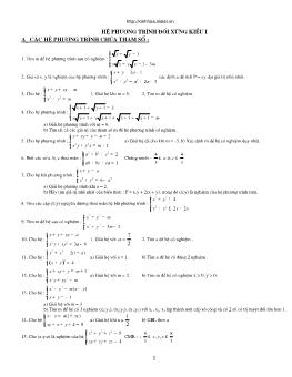 Bài tập tự luyện Hệ phương trình đối xứng kiểu I