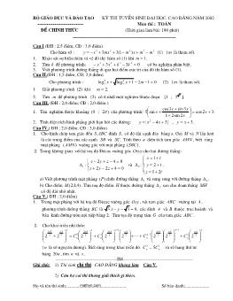 Bộ đề thi Đại học, Cao đẳng môn Toán năm 2002 có lời giải