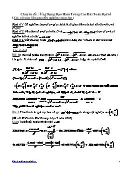 Chuyên đề bồi dưỡng học sinh giỏi lớp 12 - Ứng dụng đạo hàm trong các bài toán đại số