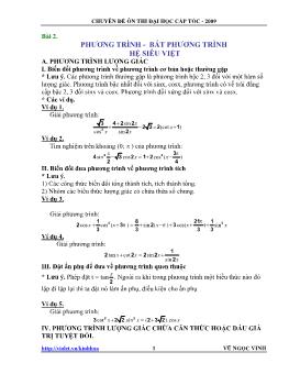 Chuyên đề Ôn thi Đại học cấp tốc - Phương trình, bất phương trình hệ siêu việt - Vũ Ngọc Vinh