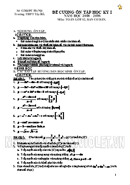 Đề cương Ôn tập học kỳ I môn Toán lớp 12 năm học 2008-2009 - THPT Tây Hồ