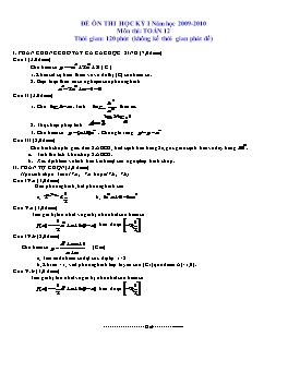 Đề ôn thi học kỳ I môn Toán lớp 12 năm học 2009-2010 tỉnh Đồng Tháp - Đề số 8