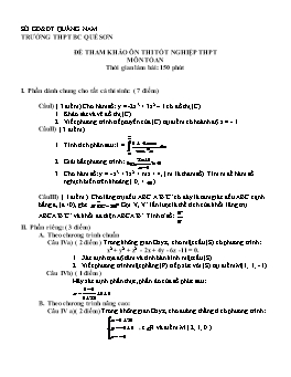 Đề tham khảo Ôn thi Tốt nghiệp môn Tóan - THPT BC Quế Sơn