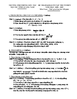 Đề tham khảo Ôn thi Tốt nghiệp THPT môn Toán năm học 2008-2009 - THPT Dân tộc nội trú tỉnh Quảng Nam