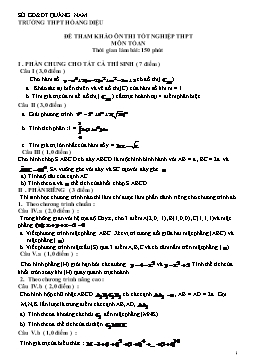 Đề tham khảo Ôn thi Tốt nghiệp THPT môn Toán - THPT Hoàng Diệu
