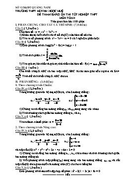 Đề tham khảo Ôn thi Tốt nghiệp THPT môn Toán - THPT Huỳnh Ngọc Huệ