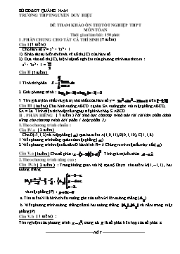 Đề tham khảo Ôn thi Tốt nghiệp THPT môn Toán - THPT Nguyễn Duy Hiệu