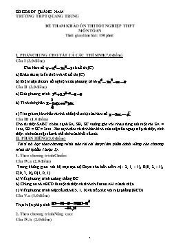 Đề tham khảo Ôn thi Tốt nghiệp THPT môn Toán - THPT Quang Trung