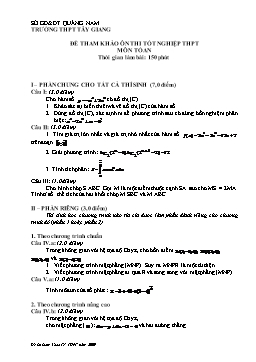 Đề tham khảo Ôn thi Tốt nghiệp THPT môn Toán - THPT Tây Giang