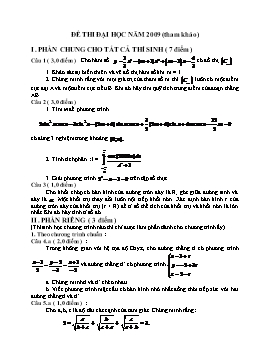Đề thi Đại học năm 2009 (tham khảo) môn Toán