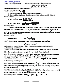 Đề thi thử Đại học lần I năm 2011 môn Toán khối A, B - THPT Nguyễn Huệ