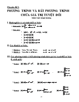 Ôn thi Đại học, Cao đẳng môn Toán - Phương trình và bất phương trình chứa giá trị tuyệt đối