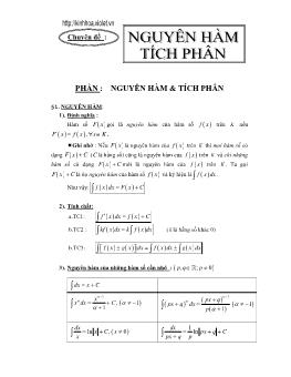 Tổng hợp lý thuyết và bài tập về Nguyên hàm, tích phân