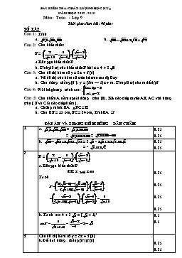 Bài kiểm tra chất lượng học kỳ I môn Toán lớp 9 năm học 2009-2010