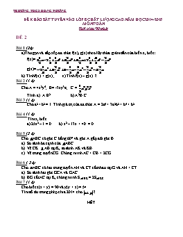 Đề khảo sát tuyển vào lớp 8 chất lượng cao môn Toán năm học 2014-2015 - THCS Hùng Vương