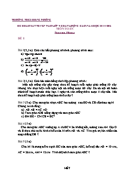 Đề khảo sát tuyển vào lớp 9 chất lượng cao môn Toán năm học 2014-2015 - THCS Hùng Vương