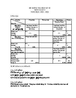 Đề kiểm tra học kỳ II môn Toán lớp 9 năm học 2013-2014