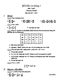 Đề kiểm tra tháng 1 môn Toán lớp 7 năm học 2013-2014
