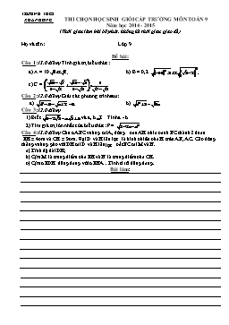 Đề thi chọn HSG cấp trường môn Toán 9 năm học 2014-2015 - THCS Xuân Hưng