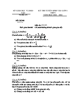 Đề thi tuyển sinh vào lớp 10 môn Toán của sở GD Nghệ An năm học 2011-2012