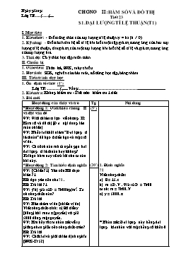 Giáo án Đại số 7 - Tiết 23 - Chương II: Hàm số và đồ thị - bài 1: Đại lượng tỉ lệ thuận (T1)