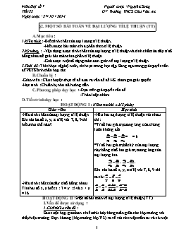 Giáo án Đại số 7 - Tiết 25: Một số bài Toán về tỉ lệ thuận (tiếp theo) - Nguyễn Song