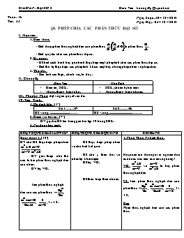 Giáo án Đại số 8 - Tiết 33: Phép chia các phân thức đại số - Lương Mỹ Quỳnh Lam