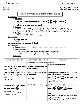 Giáo án Đại số 8 - Tuần 16 - Tiết 33: Phép chia các phân thức đại số - Đỗ Thị Hằng