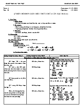 Giáo án Đại số 9 - Tiết 10: Biến đổi đơn giản biểu thức chứa căn bậc hai (tt) - Hà Văn Việt