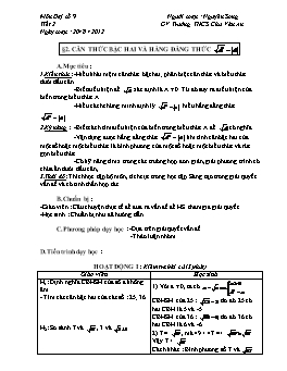 Giáo án Đại số 9 - Tiết 2: Căn thức bậc hai và hằng đẳng thức - Nguyễn Song