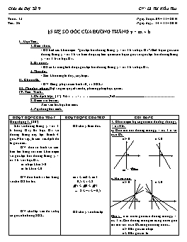 Giáo án Đại số 9 - Tiết 26: Hệ số góc của đường thẳng y = ax + b - Lê Thị Kiều Thu