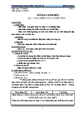 Giáo án dạy Sinh học 6 - Tiết 1: Đặc điểm của cơ thể sống