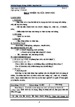 Giáo án dạy Sinh học 6 - Tiết 2: Nhiệm vụ của sinh học