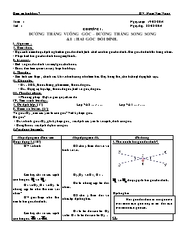 Giáo án Hình học 7 - Tuần 1 - Tiết 1 - Chương I: Đường thẳng vuông góc - Đường thẳng song song - Bài 1: Hai góc đối đỉnh - Nông Văn Vững