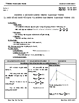 Giáo án Hình học 9 - Tiết 2: Một số hệ thức về cạnh và đường cao trong tam giác vuông (tt) - Hà Văn Việt