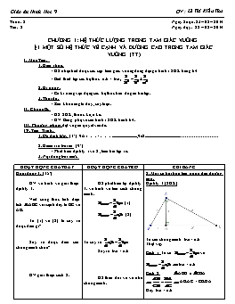 Giáo án Hình học 9 - Tiết 2: Một số hệ thức về cạnh và đường cao trong tam giác vuông (tt) - Lê Thị Kiều Thu
