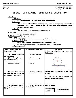 Giáo án Hình học 9 - Tiết 26: Dấu hiệu nhận biết tiếp tuyến của đường tròn - Lê Thị Kiều Thu