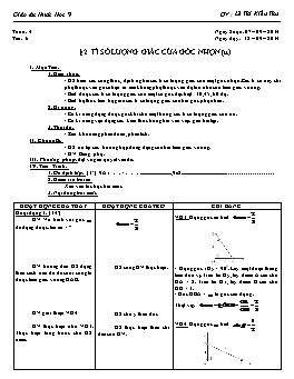 Giáo án Hình học 9 - Tiết 6: Tỉ số lượng giác của góc nhọn (tt) - Lê Thị Kiều Thu