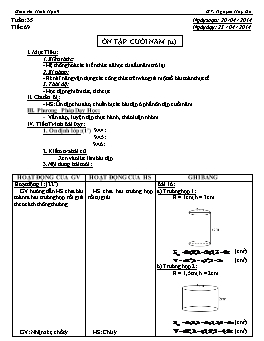 Giáo án Hình học 9 - Tuần 35 - Tiết 69: Ôn tập cuối năm (Tiếp theo) - Nguyễn Huy Du