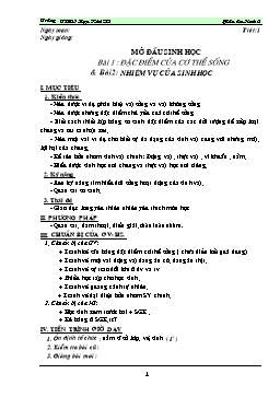 Giáo án Sinh học 6 - Tiết 1: Đặc điểm của cơ thể sống - Nhiệm vụ của sinh học