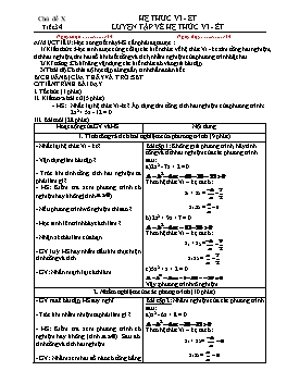 Giáo án Toán tự chọn lớp 9 - Chủ đề 10: Hệ thức Vi-ét - Phan Thanh Mỹ