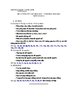 Đề cương Ôn tập học kỳ I môn Toán học Lớp 6 và 9 - Năm học 2014-2015 - Phòng GD và ĐT Tánh Linh